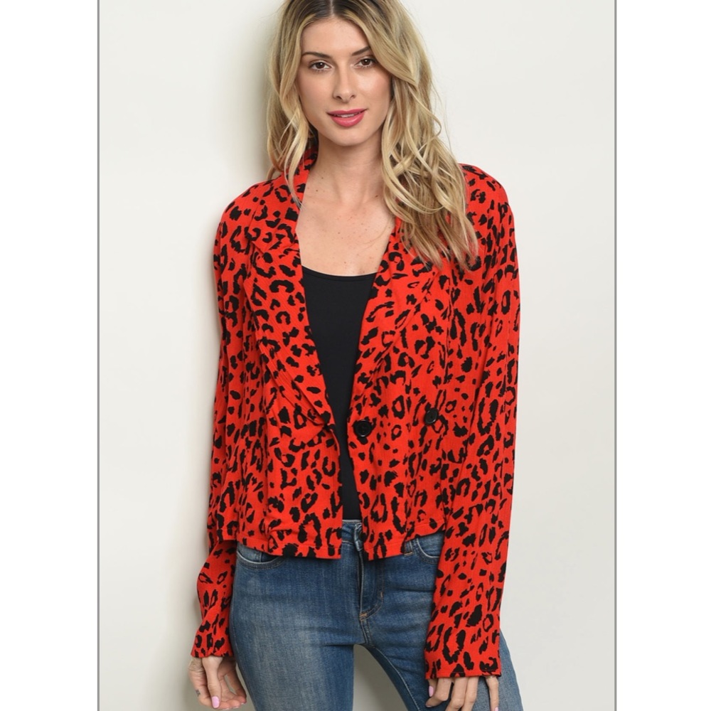 RED/BLACK LEOPARD PRINT LIGHT JACKET/BLOUSE SMALL - Picture 1 of 5